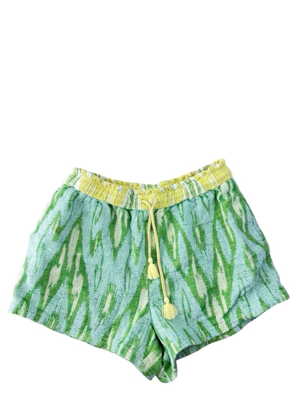 Aerie Green and Yellow Jacquard Cotton Drawstring Elastic Waist Shorts